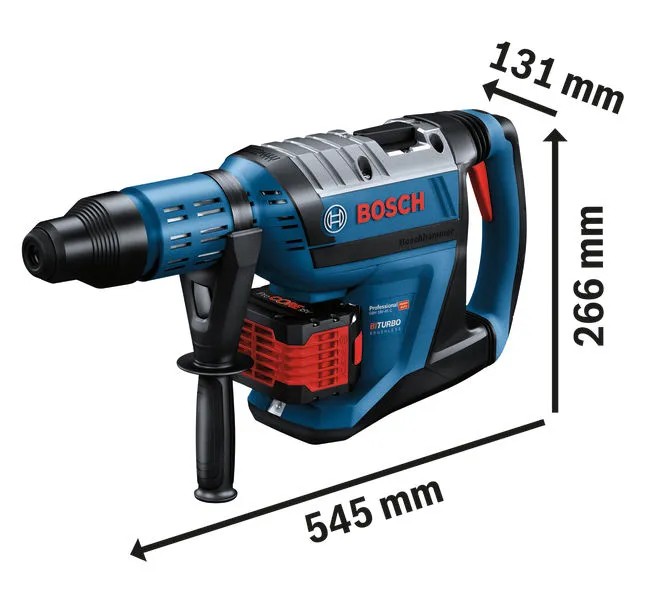 Bosch GBH 18V-45 C cordless rotary hammer, 545 mm length.