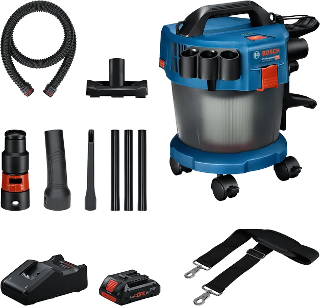 Bosch GAS 18V-10L cordless wet and dry vacuum set.