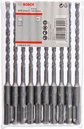 Hammer drill bit SDS plus-1 set 10 pcs Bosch SDS plus-1 6mm drill bits set.