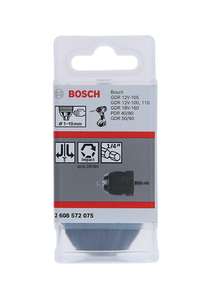 Keyless chucks up to 10 mm Bosch 1/4″ hex drill chuck.