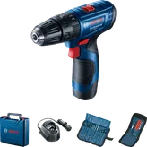 Bosch GSB 120-LI cordless drill set with accessories.
