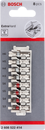 Bosch Pick and Click Extra Hard 8-piece screwdriver bit set.