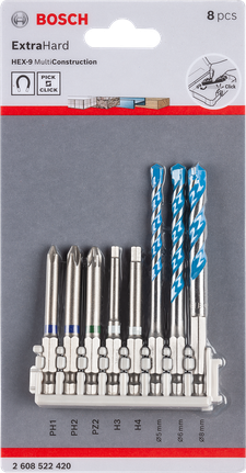 Bosch 8-piece Pick & Click screwdriver and drill bit set.