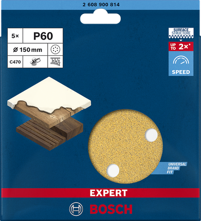 Bosch EXPERT C470 150mm P60 sandpaper with 6 holes.