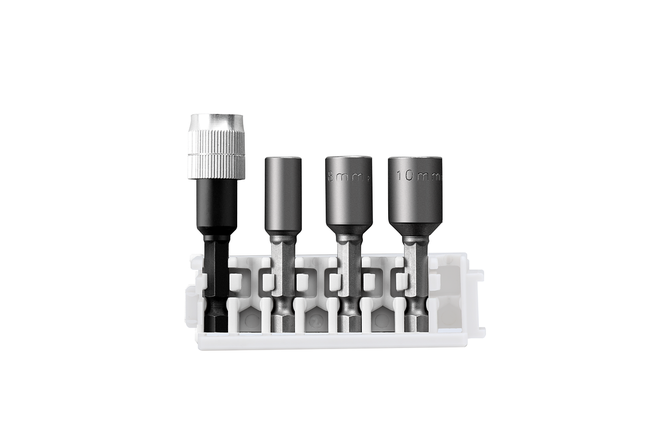 Pick & Click Extra Hard Nutsetter 6/8/10 mm and Universal Holder Pack, 4-piece Bosch Pick & Click Extra Hard Nutsetter and holder set.