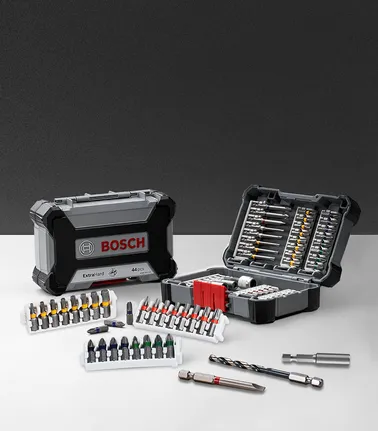 Drill and screwdriver bit set displayed in an open and closed plastic carrying case.