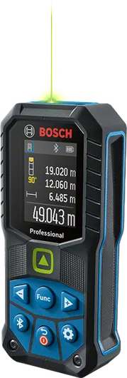 Bosch GLM 50-27 CG laser measure with display screen.