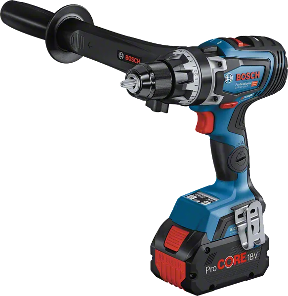 Bosch GSR 18V-150 C cordless drill with side handle.