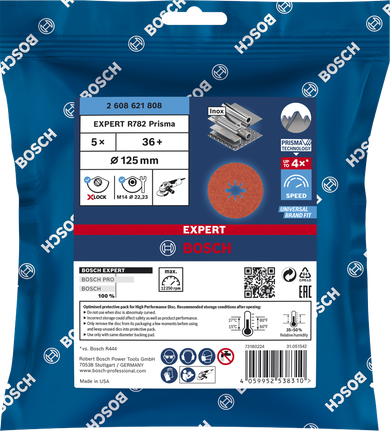 Bosch R782 Prisma X-LOCK fibre disc 125 mm 36+ 5-pack.