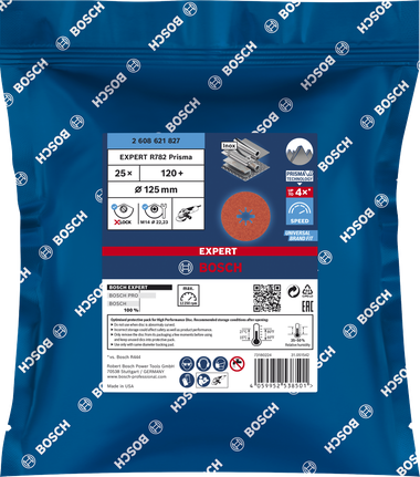 Bosch EXPERT R782 Prisma Ceramic X-LOCK fibre disc 125 mm 120+.