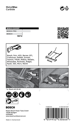 EXPERT MetalMax AIZ 32 AIT Multitool Blade 40 x 32 mm Bosch Expert MetalMax multitool blade 40 x 32 mm.