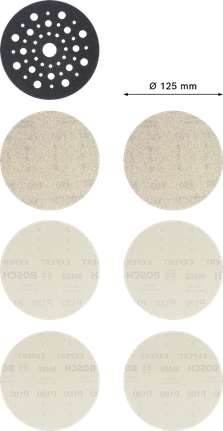EXPERT M480 Starter Kit for Random Orbital Sanders 125 mm 7-pc Bosch EXPERT M480 starter kit, 125mm sanding discs.