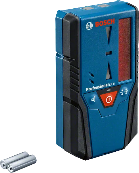 Bosch LR 6 receiver with LED display for laser leveling tool.