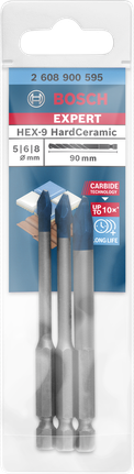 EXPERT Hard Ceramic HEX-9 Drill Bit Set, 5 x 90; 6 x 90; 8 x 90 mm, 3 pcs Bosch EXPERT Hard Ceramic HEX-9 drill bit set, 3 pieces.