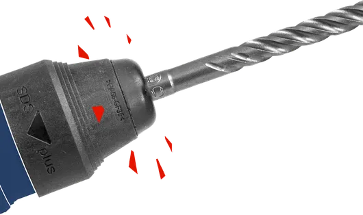 Rotary hammer drill bit inserted into a chuck.