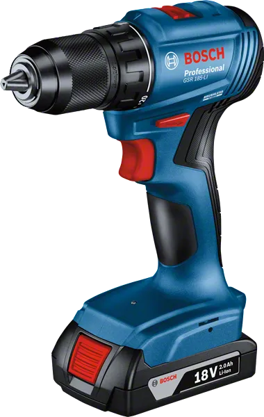 GSR 185-LI Bosch GSR 185-LI cordless drill with 18V 2.0Ah battery.