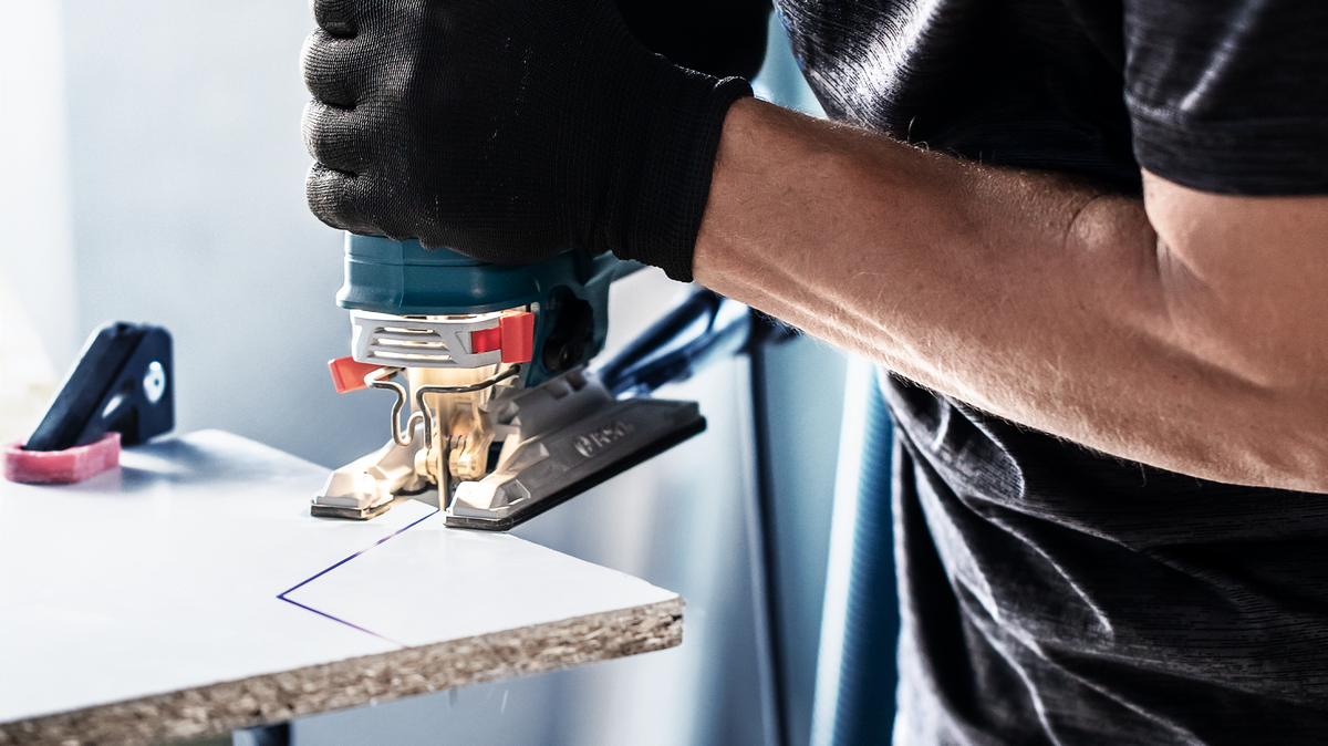 Cutting hardwood store with jigsaw