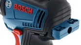 Bosch cordless drill with integrated bit holder.
