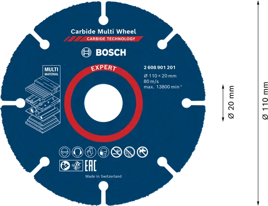Bosch EXPERT Multi Material carbide cutting disc, 110 mm.