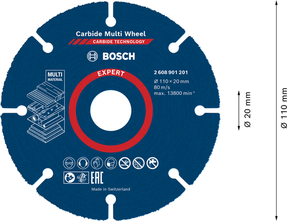 Bosch EXPERT Multi Material carbide cutting disc, 110 mm.