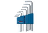 Bosch Torx key set, chrome L-shaped wrenches.