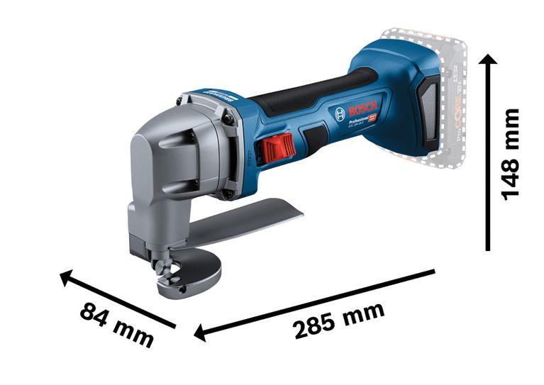 Bosch GSC 18V-16 E cordless metal shear for cutting steel.