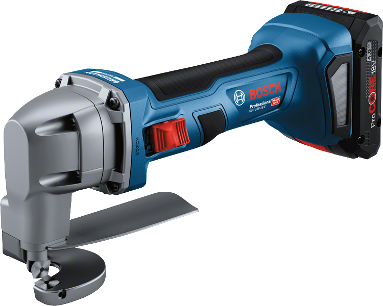 Bosch GSC 18V-16 E cordless metal shear for cutting steel.