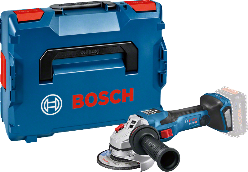 Bosch GWS 18V-15 SC cordless angle grinder with case.