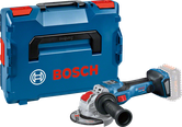 Bosch GWX 18V-15 SC cordless angle grinder with carrying case.
