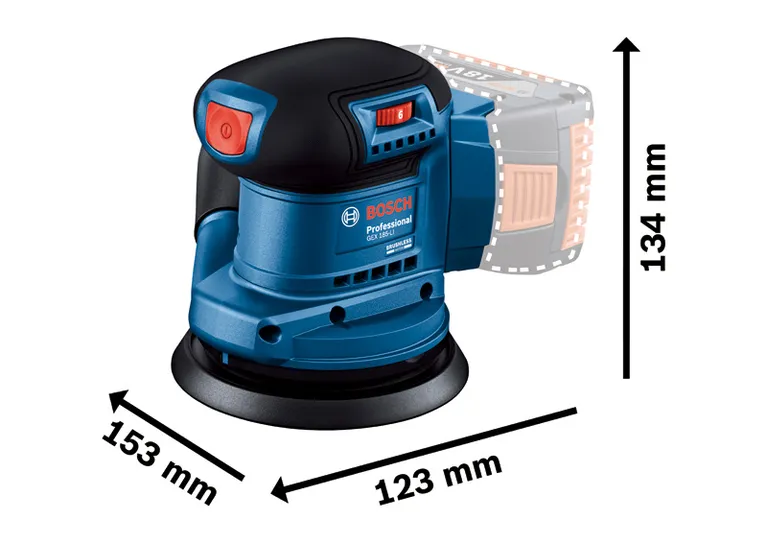 Bosch GEX 185-LI cordless random orbit sander dimensions.