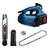 Bosch GAC 250 chainsaw kit with guide bar and chain.