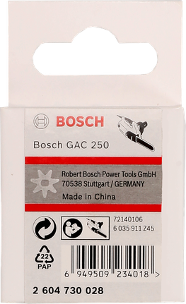Drive Sprocket for GAC 250 Bosch GAC 250 drive sprocket packaging.