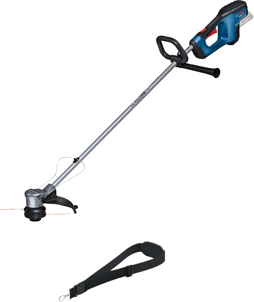 Bosch GRT 18V-33 cordless grass trimmer with strap.