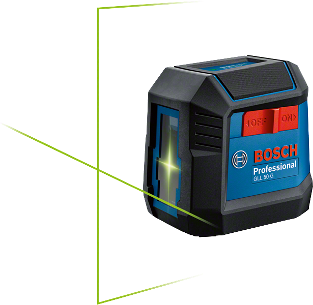 Bosch GLL 50 G laser leveling tool with green lines.