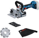 Bosch GFF 18V-22 cordless biscuit joiner kit.