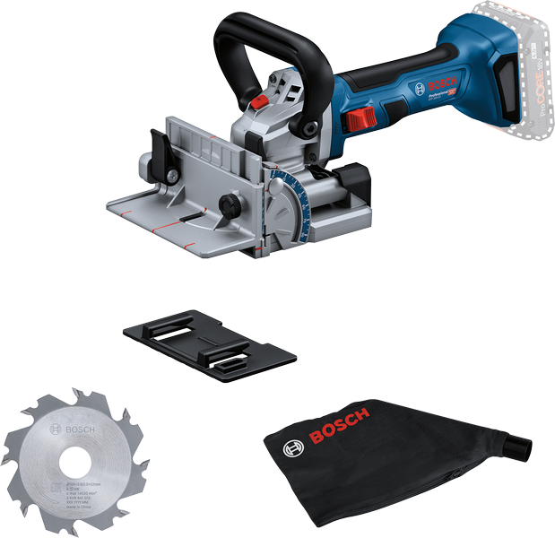 Bosch GFF 18V-22 cordless biscuit joiner kit.