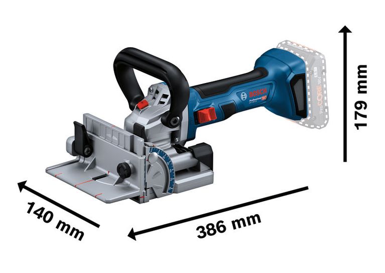 Bosch GFF 18V-22 biscuit joiner with adjustable fence.
