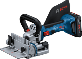 Bosch GFF 18V-22 cordless biscuit joiner for precise wood joints.