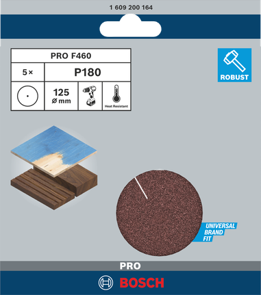 Bosch PRO F460 sanding sheet 125 mm P180 5-pack.