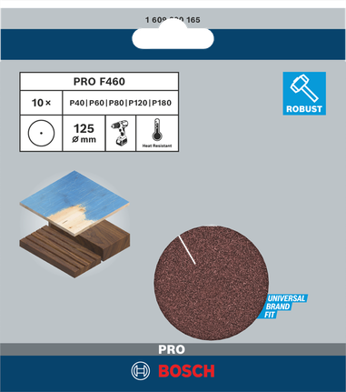 Bosch PRO F460 sanding sheets 125 mm for universal fit.