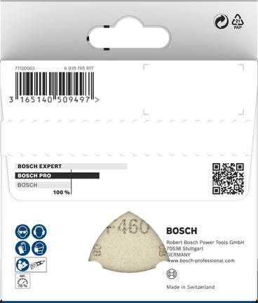 PRO F460 Sanding Sheet, 93 x 93 mm, G60, G80, G120, G180, G240, 10 pcs Bosch PRO F460 sanding sheet 93×93 mm.