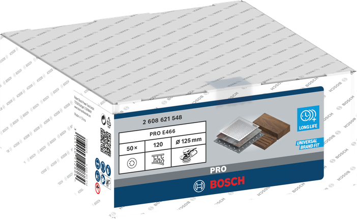 Bosch PRO E466 sanding disc 125mm 120 grit, 50 pack.