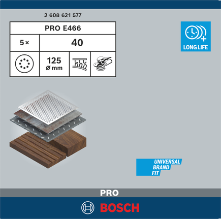 Bosch PRO E466 125 mm G40 sanding discs 5 pcs.