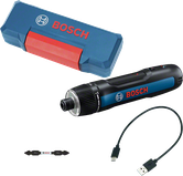 Bosch Go 3 cordless screwdriver with case and USB cable.