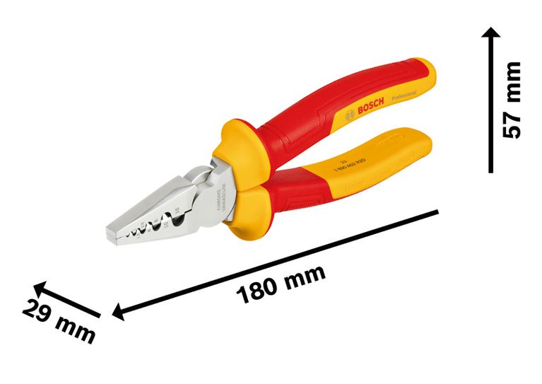 Bosch VDE crimping plier 180mm for electrical work.
