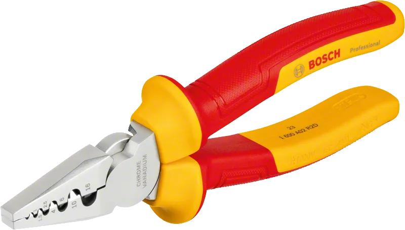 Bosch VDE crimping plier 180mm with insulated handles.