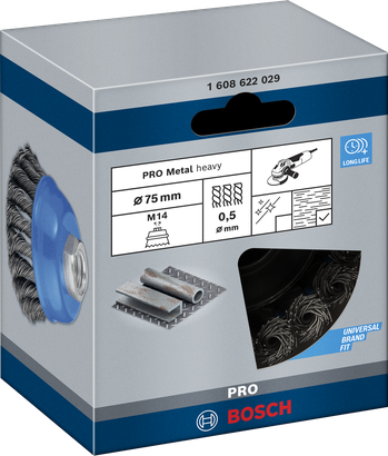 PRO Metal heavy Bosch PRO Metal heavy cup brush 75×0.5 mm.