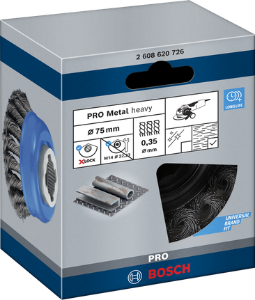 Bosch PRO Metal heavy X-Lock Cup Brush 75 mm for angle grinders.
