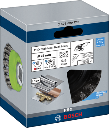 Bosch PRO Stainless Steel heavy X-Lock Cup Brush 75 mm.