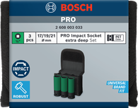 Bosch PRO Impact Socket Set extra deep 3 pcs with PET covers.